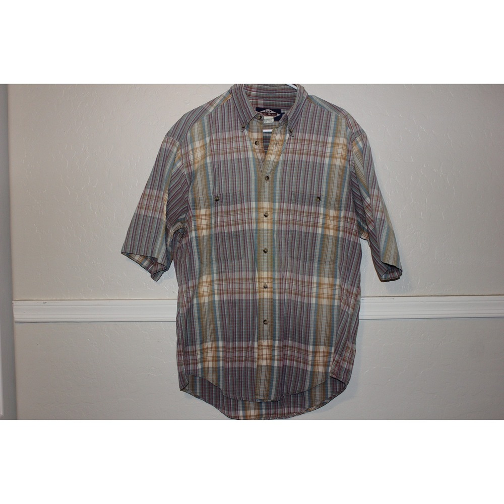 Vintage Ruff Hewn Men Plaid Short‎ Sleeve Button  Size M